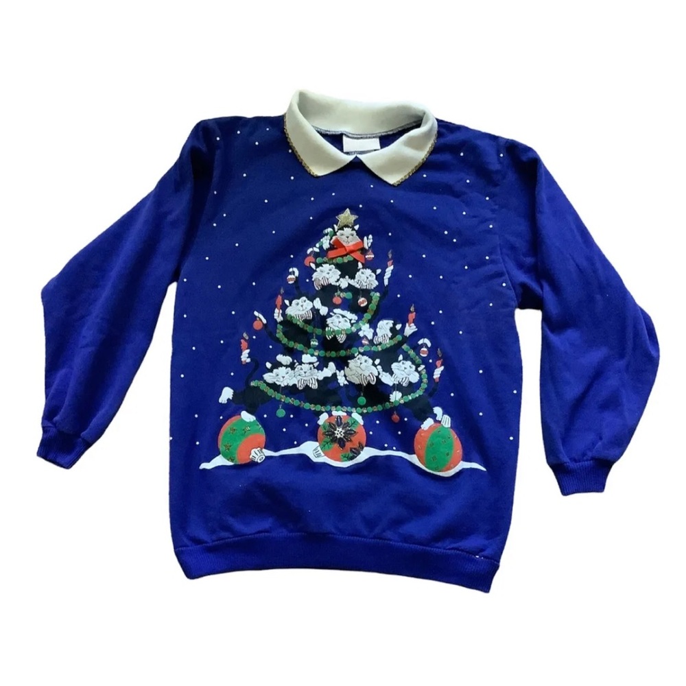 Vintage cat Christmas sweater small woman
